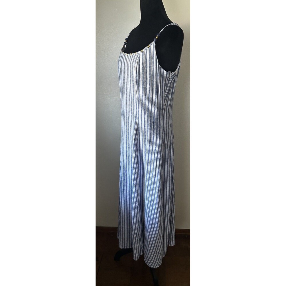 Calypso St. Barth Linen Blend Midi Dress Beaded Sleeveless Size Large Nautical - Picture 3 of 11